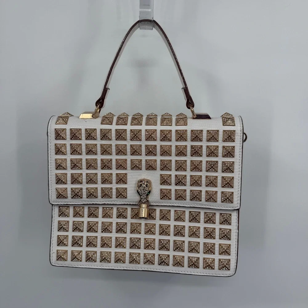ALDO Luxury Collection White Rhinestone Studded Structured Top Handle Bag *READ*